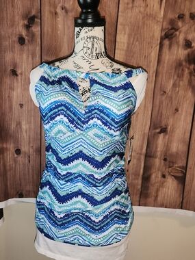 Simply Fit's Women’s Blue Chevron Swim Tankini Top